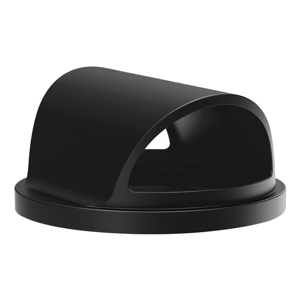 A black Suncast roto molded dome lid for a trash can.