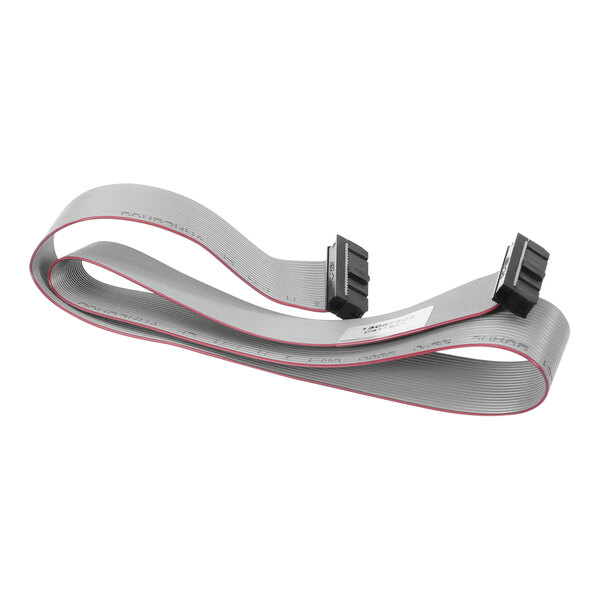 A grey cable with black and red connectors.