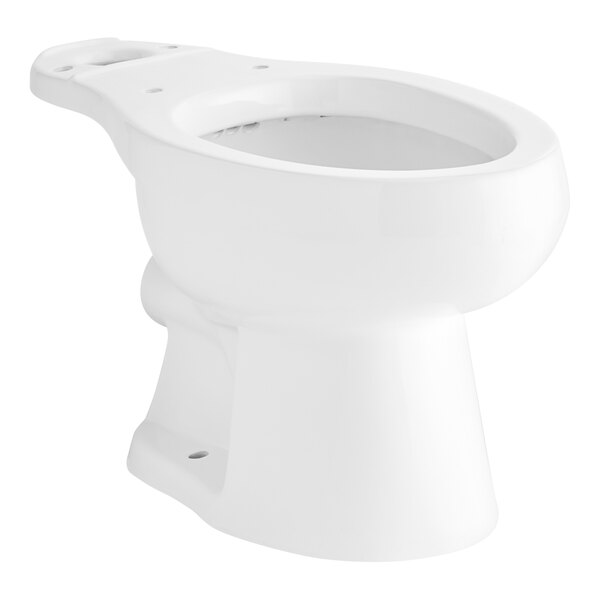 A white Zoeller elongated toilet bowl with the seat open.