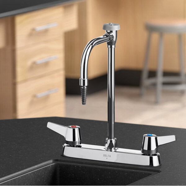 Delta Faucet W6740-10-C Deck-Mounted Laboratory Faucet with 6" Rigid / Swivel Gooseneck Spout and 2 Lever Blade Handles