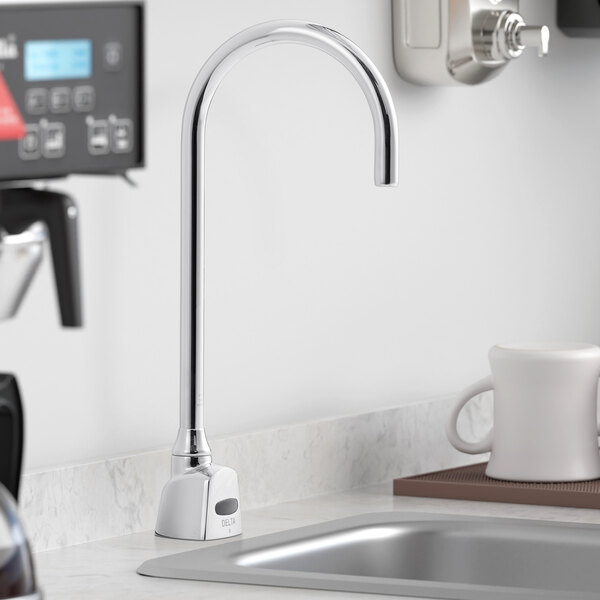 Delta Faucet 1501T3370 Deck-Mount Electronic Touchless Faucet with 6" Gooseneck Spout