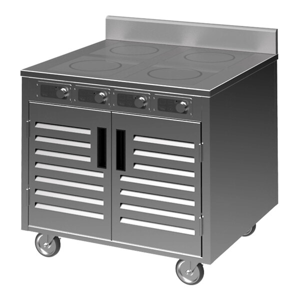 Spring USA BOH-2600DC BOH Series 36" Mobile Induction Cooking Cart with 4 Ranges and Doors - 208-240V; 10.4 kW