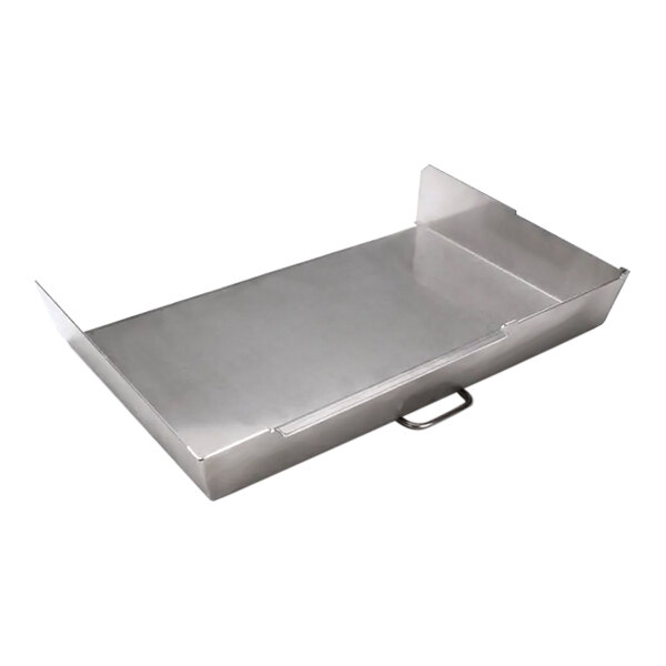 An AccuTemp stainless steel tray with a handle.