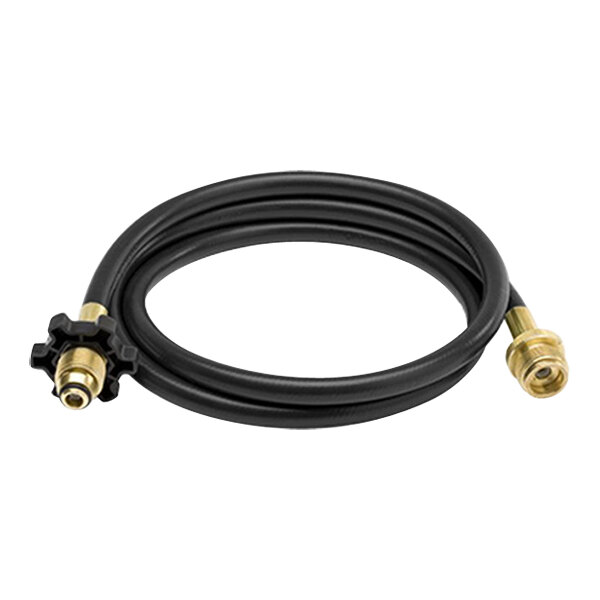 A black hose with brass connectors.