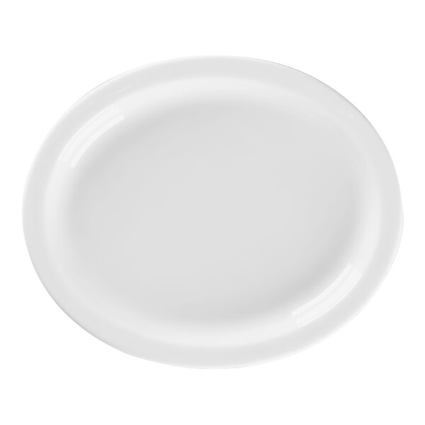 A white plate with a narrow ivory rim.
