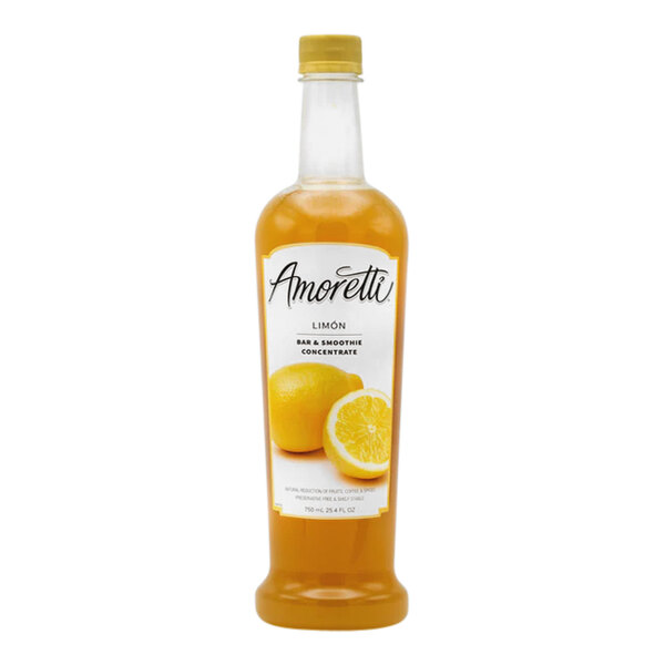 A bottle of Amoretti Limon Bar and Smoothie Concentrate with a label on a white background.