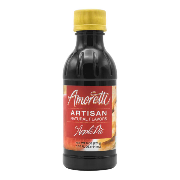 A bottle of Amoretti Apple Pie Artisan Natural Flavor Paste with a yellow cap and red label.