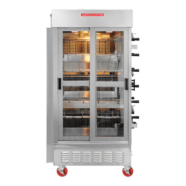 American Range ACB-14 Liquid Propane Rotisserie with 14 Spits and Casters - 105,000 BTU