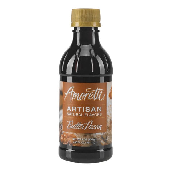 A bottle of Amoretti Butter Pecan Artisan Natural Flavor Paste with a label.