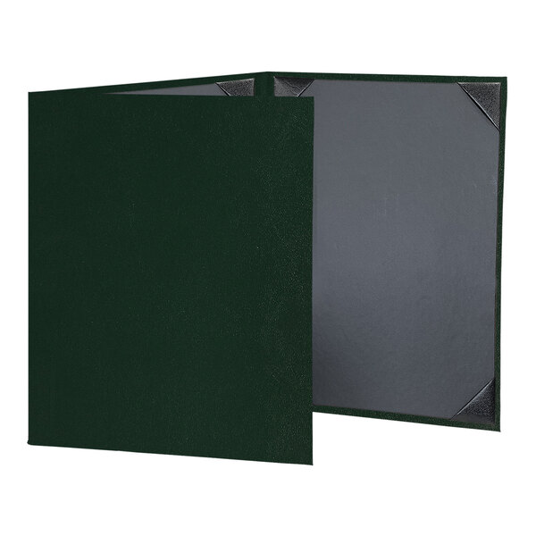 A green folder with black album style corners.