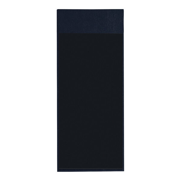 A black rectangular menu board with a blue cover and white border.