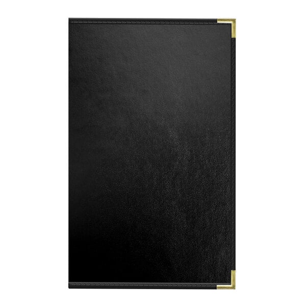 A black leather Oakmont menu cover with a white border and gold trim.