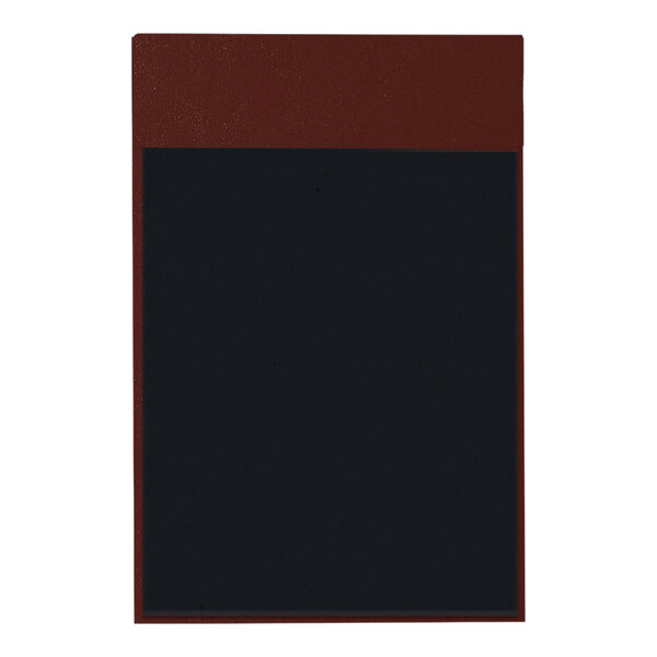 A black hardback menu board with a red border.