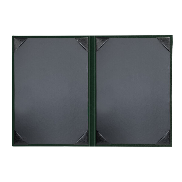 Two black and green Oakmont menu covers with album style corners.