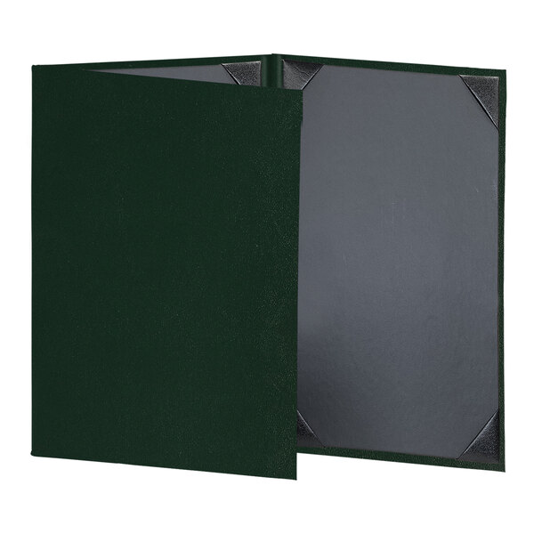 A green menu cover with black album style corners.