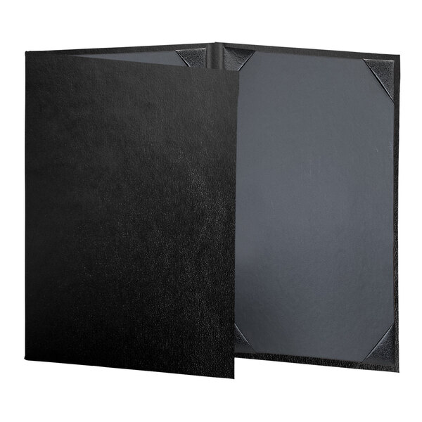 A black rectangular menu cover with album style corners.