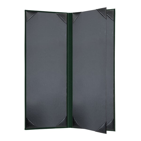 A black and green rectangular menu cover with album style corners.