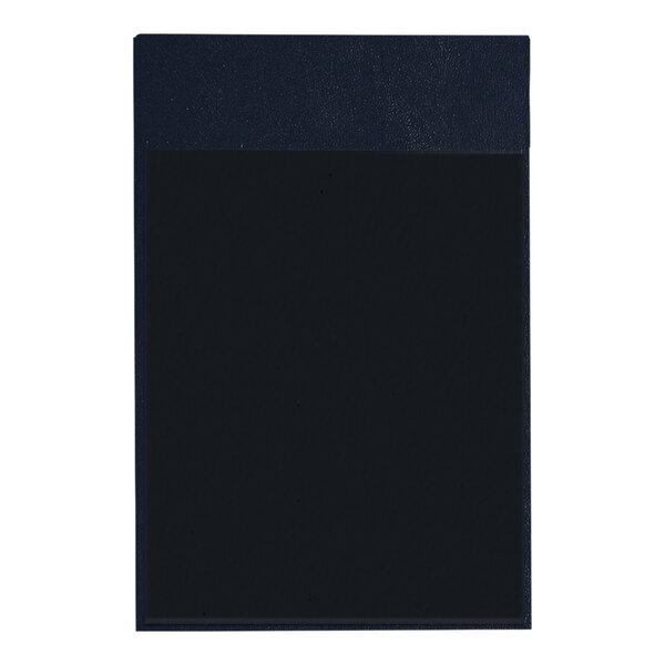 A black rectangular menu board with a blue cover.