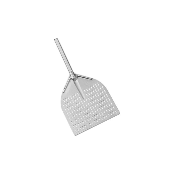An American Metalcraft all aluminum pizza peel with a perforated square end and a long silver metal handle.