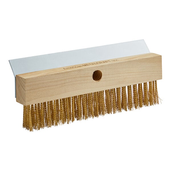 American Metalcraft 1597H Brass Wire Pizza Oven Brush Block with Steel Scraper for 1597 and 1698
