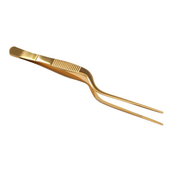American Metalcraft gold offset bar tweezers with a handle.