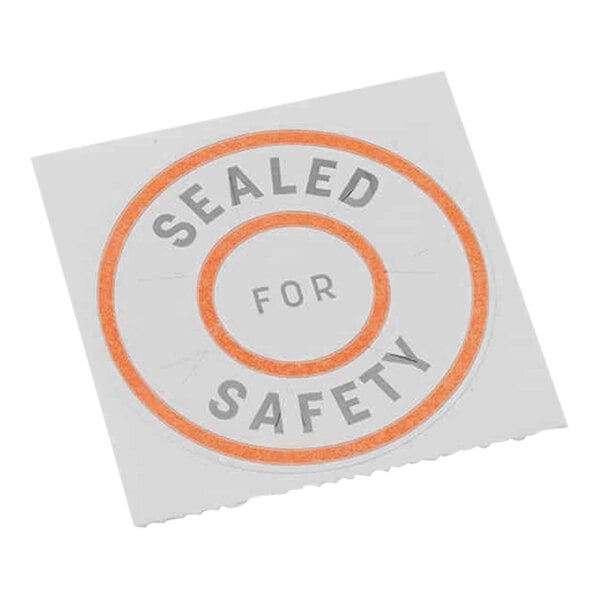 A roll of American Metalcraft "Sealed for Safety" tamper-evident labels with a close-up of the seal.