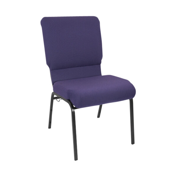 A Flash Furniture eggplant church chair with black legs.