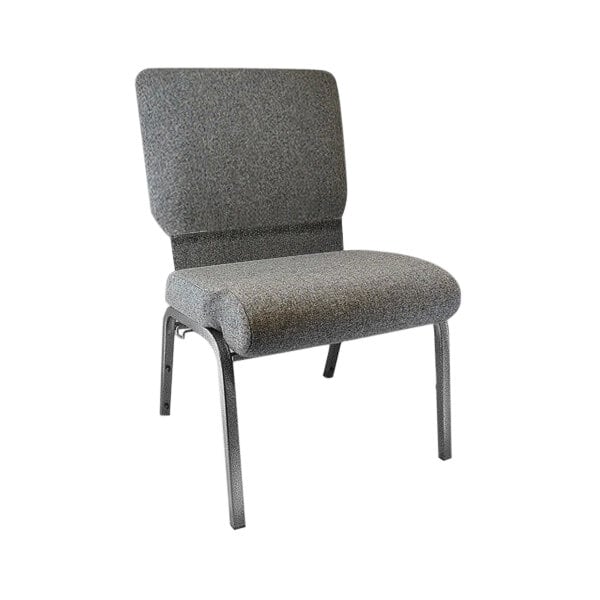 A gray Flash Furniture church chair with metal legs.