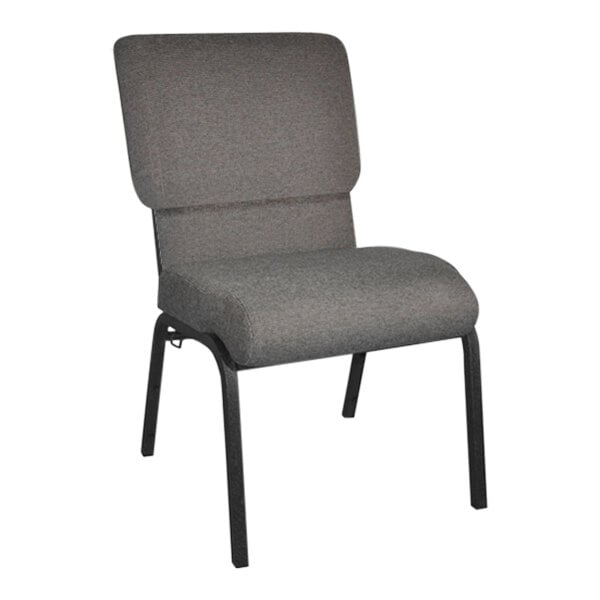 A gray Flash Furniture church chair with black legs.