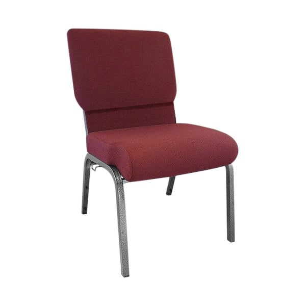 A maroon Flash Furniture church chair with gray metal legs.