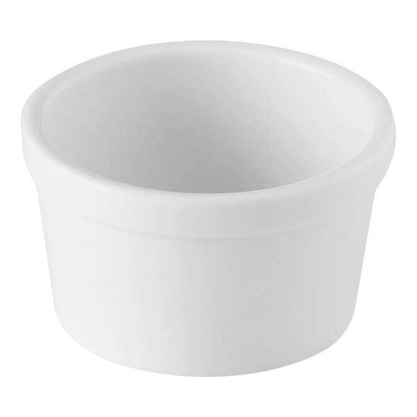 A white round container with a white background.