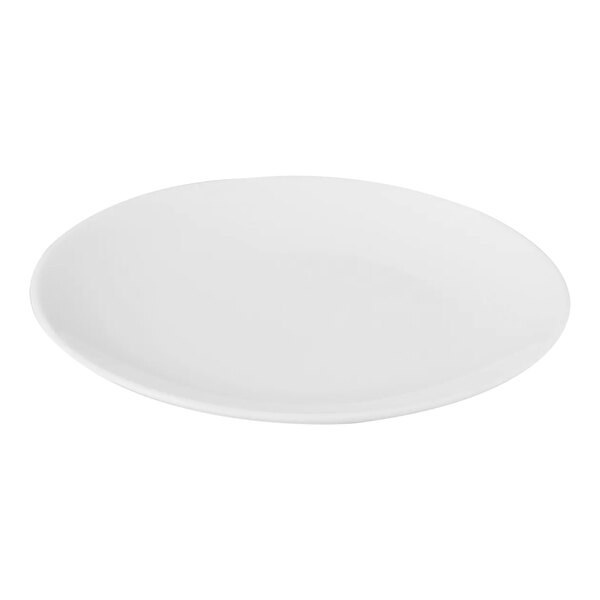 A Bon Chef Nuova bright white porcelain coupe plate on a white background.