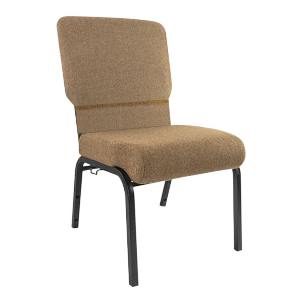 A tan Flash Furniture church chair with black legs.