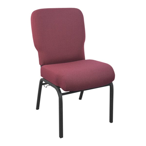 A Flash Furniture maroon church chair with black legs.