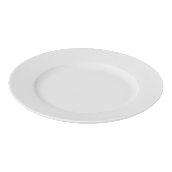 A Bon Chef white porcelain plate with a wide rim on a white background.