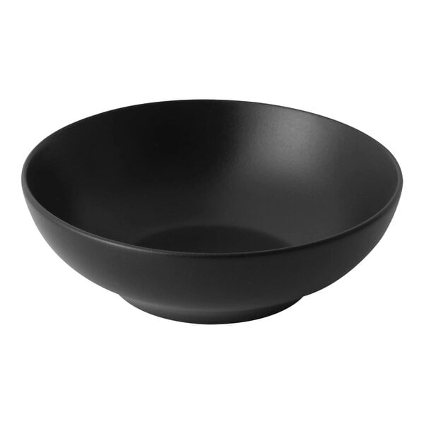 A black Bon Chef Tavola coupe bowl with a white background.
