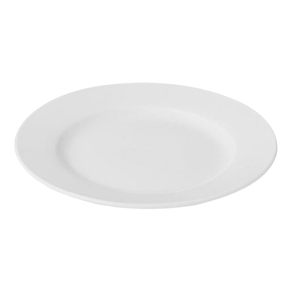 A white Bon Chef Mezzo porcelain plate with a wide rim.