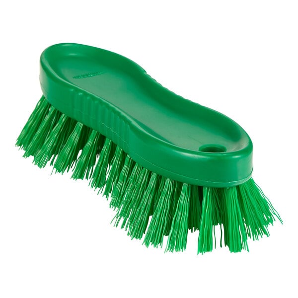 A Remco green scrubbing brush with long bristles and a handle.
