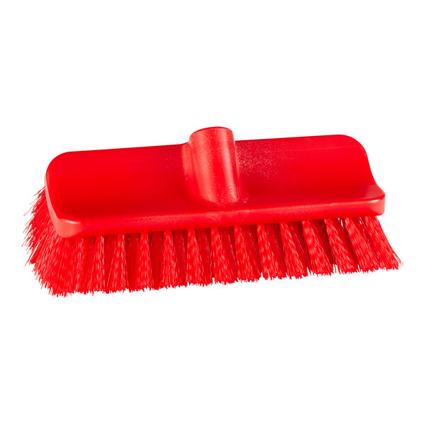 A close-up of a Remco red brush head with a handle.