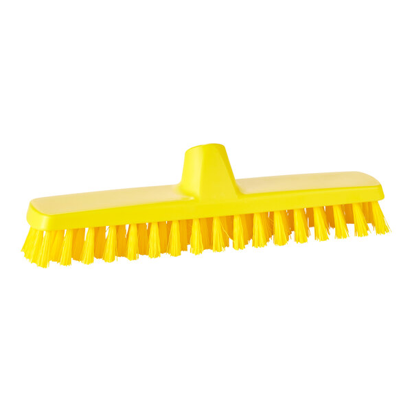 A close up of a yellow Remco ColorCore deck scrub brush head with bristles.