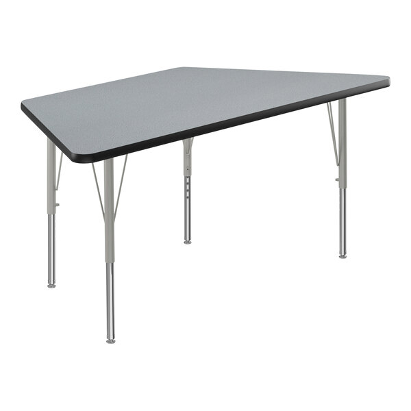 A grey rectangular Correll activity table with silver legs.