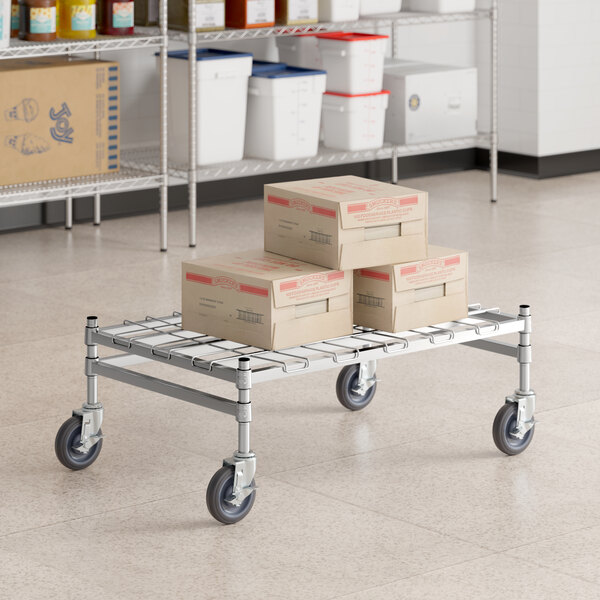 Regency Spec Line 24" x 36" x 14" NSF Stainless Steel Wire Mobile Dunnage Rack with Wire Mat and 3-Sided Frame