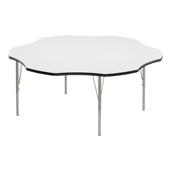 A Correll white activity table with black trim and silver legs.