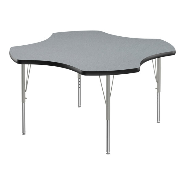 A grey Correll activity table with black and silver accents.
