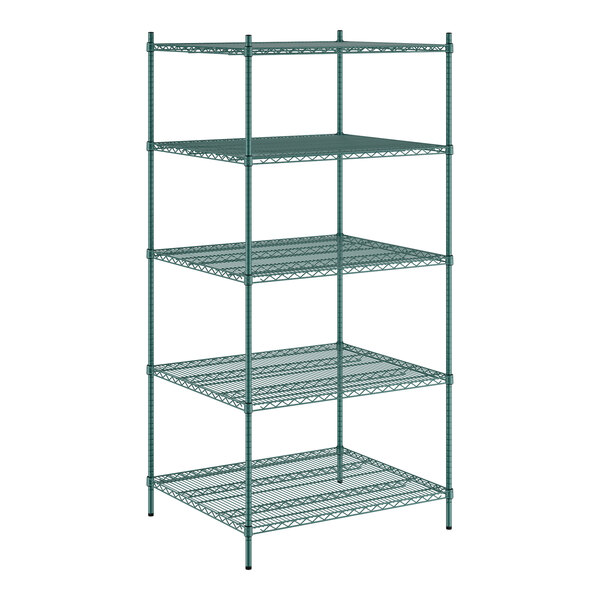 A Regency green metal wire shelving starter kit with 5 shelves.