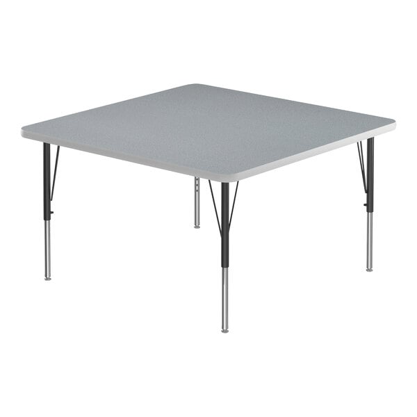 A square gray high-pressure activity table with black metal legs.