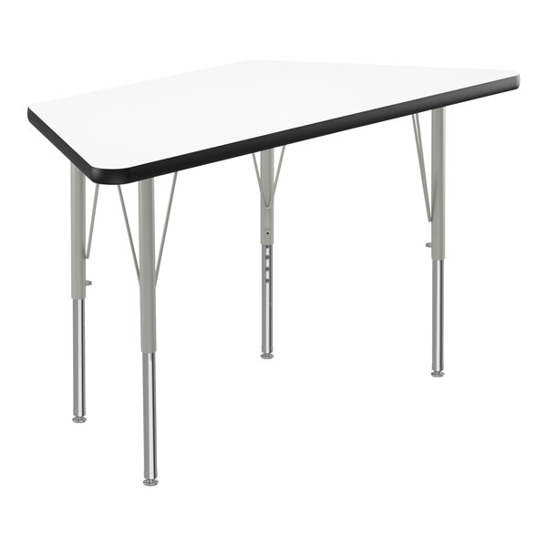 A white rectangular Correll activity table with black T-mold.