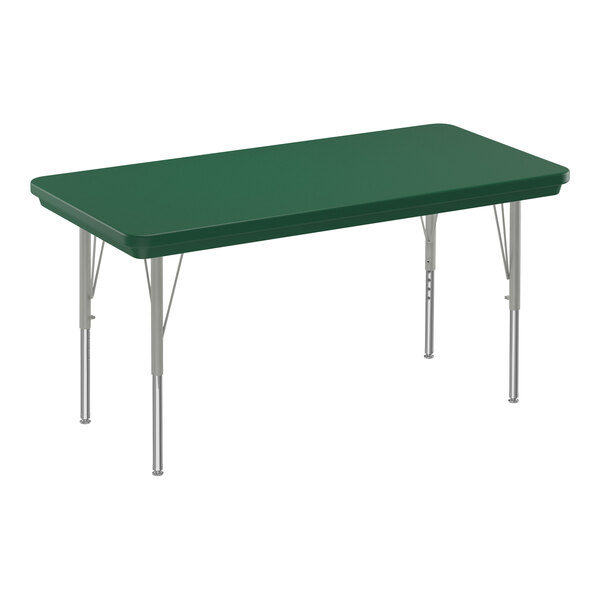 A green rectangular Correll activity table with silver legs.