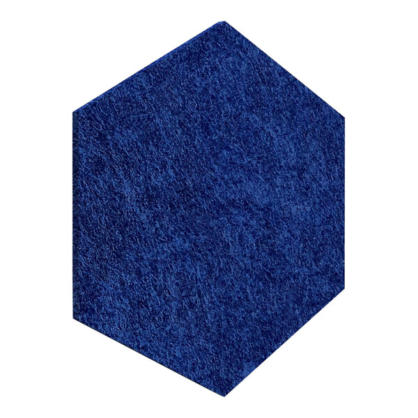 A navy blue hexagon-shaped PET acoustic wall panel with a white background.