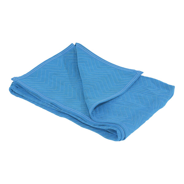 A folded blue blanket on a white background.